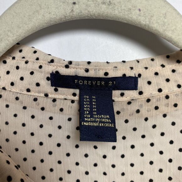 Forever 21 Womens Sz M Blush Shirt Dress Pin Up Retro Button Up Lined Polka Dot - Picture 8 of 9